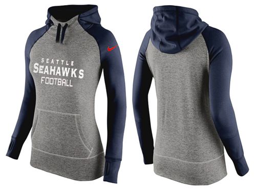 Women's Nike Seattle Seahawks Performance Hoodie Grey & Dark Blue_1 - Click Image to Close